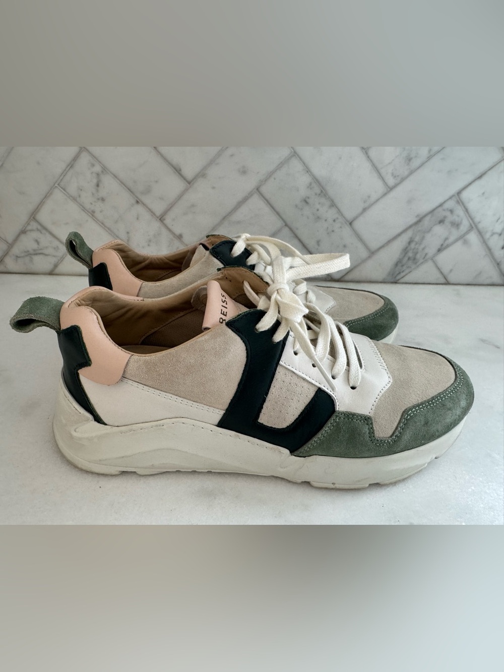REISS Green and Cream Suede & Leather Low-Top Sneakers 8
